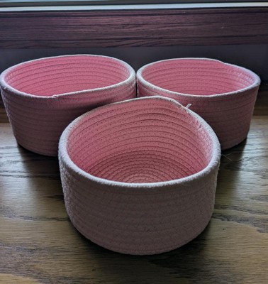 Farmlyn Creek Cotton Woven Baskets for Storage, Pink Organizers (3 Sizes, 3 Pack)