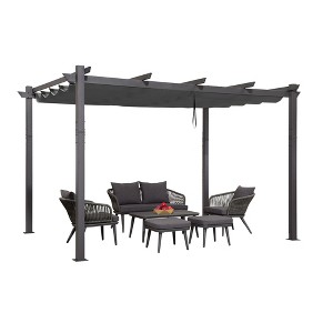 PURPLE LEAF Pergola Outdoor Retractable Pergola with Sun Shade Canopy Patio Metal Grape Trellis Pergola Grill Shelter Pergola for Porch Garden Yard - 1 of 4