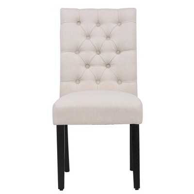 Beige Linen Upholstered Parsons Dining Side Chair with Wood Legs
