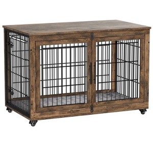 Gikpal Wooden Dog Crate Furniture, Stylish Dogs Kennel for Small to Extra Large, Double Door & A Cushion & 360°Wheel, Metal, Chew-Proof, Dog Cage - 1 of 4