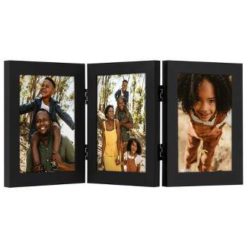 Americanflat Tri-Folding Picture Frame to Display 3 Photos at Once - Black