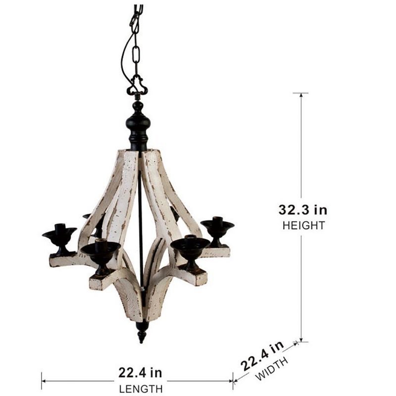 6 - Light Wood Chandelier, Hanging Light Fixture with Adjustable Chain for Kitchen Dining Room Foyer, Bulb Not Included-The Pop Home, 4 of 8