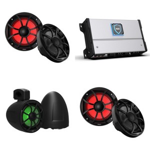 Wet Sounds HTM-6 Full-Range Class-D 85x6 W RMS @4 OHM Amp, Two pairs RECON 6-BG RGB 6.5" Coaxial Speaker w/ Black XS Grille & RGB Tweeters & one Pa... - 1 of 4