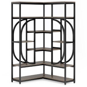 Resenkos Bookshelf, Bookcase Standing Shelf Unts,7-Shelf Corner Bookshelf, L-Shaped Bookcase Display Rack,Gray - 1 of 2