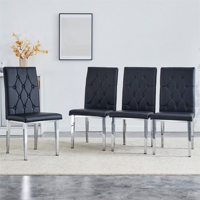 Set Of 4 Armless Dining Chairs, Elegance Dining Chairs With Buckle Backrest Design, Vintage PU Leather Kitchen Dining Room Chairs