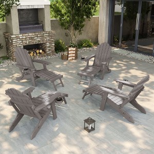 Sonkuki 4-Piece Folding Adirondack Chair with Retractable Ottoman, Fire Pit Patio Chair with Cup Holder Lawn Outdoor Lounge Chair - 1 of 4