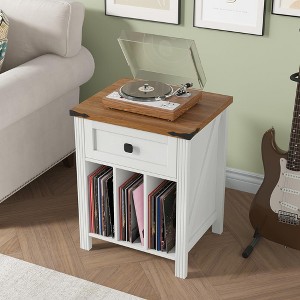 Night Stand, Nightstand with Charging Station, Record Player Stand, Vinyl Record Storage, End Table - 1 of 4