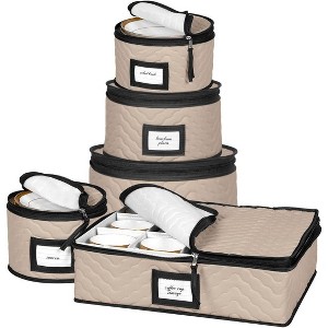 China Storage Containers 5-Piece Set Moving Boxes for Dinnerware, Glasses, Plates, and Saucers Sturdy Quilted Microfiber Dish Organizer with Dividers - 1 of 4