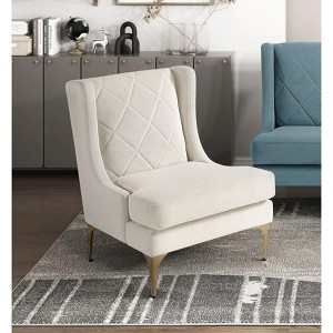Sapphtopaz 1pc Modern Luxury Accent Chair Upholstered Lounge Chair with Wingback and Metal Legs, Diamond Stitched Living Room Chair Comfy Chair - 1 of 4
