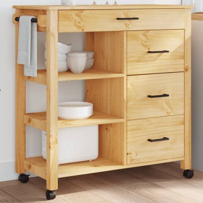 vidaXL Kitchen Trolley MONZA 33.1 in.x15.7 in.x35.4 in. Solid Wood Pine