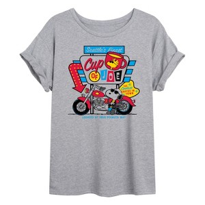 Women's - Peanuts - Snoopy Woodstock Cup Of Joe Coffee Seattle Oversized Graphic T-Shirt - 1 of 4