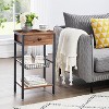 VECELO Set of 2 27”Tall End Table Industrial Style Nightstands with Drawer/Shelf for Living Room, Bedroom, Kitchen, Bathroom, Brown - 2 of 4