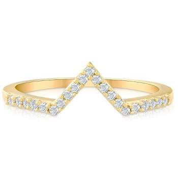 Pompeii3 Diamond Curved V Shape Wedding Ring Women's Stackable Wedding Band Yellow Gold