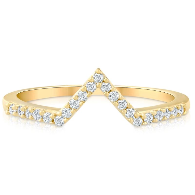 Pompeii3 Diamond Curved V Shape Wedding Ring Women's Stackable Wedding Band Yellow Gold, 1 of 5