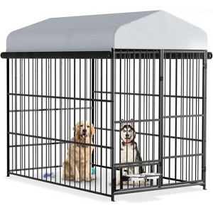 Large Dog Kennel Outside Dog Cage With Roof, Heavy Duty Outdoor Pet Pens With Stainless Steel Bowls for Yard Garden Backyard - 1 of 4