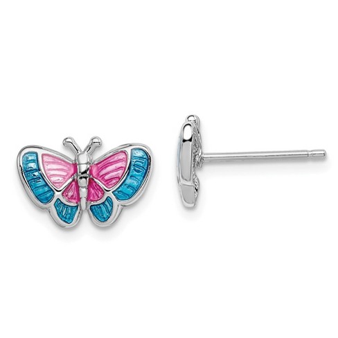 Black Bow Jewelry Pink and Blue Enameled Butterfly Post Earrings in Sterling Silver - image 1 of 3