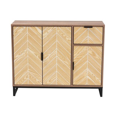 Baxton Studio Josephine Two-Tone Wood and Metal 3 Door Sideboard Walnut Brown/White/Black: Fixed Shelves, Particle Board Frame