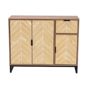 Baxton Studio Josephine Two-Tone Wood and Metal 3 Door Sideboard Walnut Brown/White/Black: Fixed Shelves, Particle Board Frame - 1 of 4