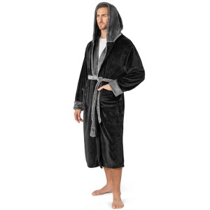 PAVILIA Mens Robe, Hooded Soft Bathrobe for Men, Fleece Plush Warm Shawl Collar Hood Pockets for Bath Shower Spa - 1 of 4