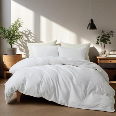 Peace Nest Classic Linen Cotton Bedding Set, Woven 55% Linen 45% Cotton Duvet Cover and Pillow Shams, Soft & Breathable