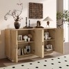 ModernLuxe 4-Door Buffet Sideboard with Adjustable Shelves  & Semi-Circular Handles, Distressed Finish Storage Cabinet, Black/Natural - 2 of 4