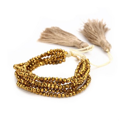 Adornia Multi Strand Gold Bead Adjustable Bracelet with Tassel - image 1 of 2