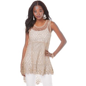 Roaman's Women's Plus Size Crochet Pullover Sweater Tank - 1 of 4
