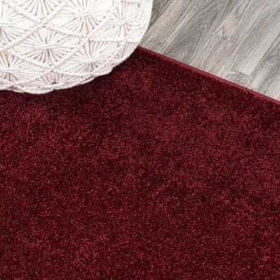 6' Square Dark Red Synthetic Low-Pile Area Rug