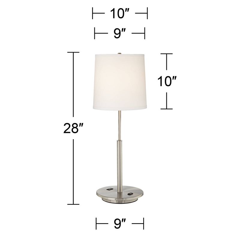 360 Lighting Martel Modern Table Lamp 28" Tall Brushed Nickel with USB and AC Power Outlet in Base Off White Drum Shade for Bedroom Living Room House, 5 of 6