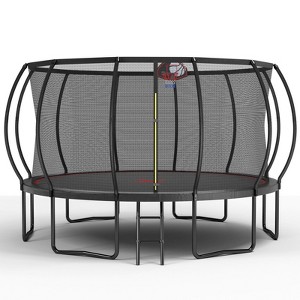 NAYSAYE Trampoline 14FT Pumpkin Shape with Safety Net and Curved Poles for Outdoor Fun, Black and Red, 43.7"*14.76"*6.1" - 1 of 4