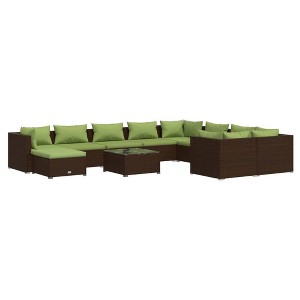 vidaXL Garden Lounge Set Poly rattan: Brown, Cushion: Green PE rattan - 1 of 4