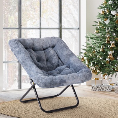 FONTOI Soft Faux Fur Folding Lounge Chair with Plush Cushion Collapsible Frame Cozy Design for Bedroom Dorm or Living Room, Gray, 28.35"*29.92"*31.5"