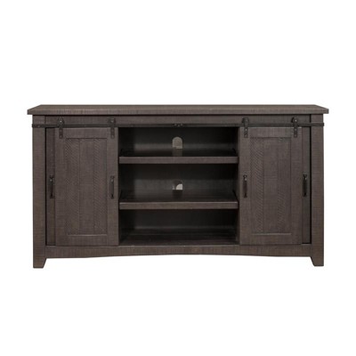 Rustic Sierra 65" Solid Pine TV Stand with Mesh Doors - Gray Finish