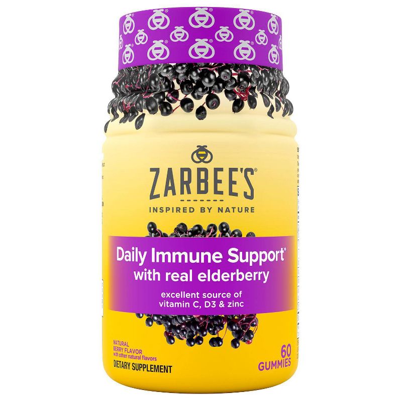 Zarbee&#39;s Daily Immune Support Gummies with Real Elderberry - Natural Berry Flavor - 60ct, 1 of 13
