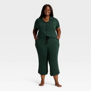 Women's Cloud Knit Modal Short Sleeve Notch Collar Top and Capri Pants Pajama Set - Auden™ - 1 of 3