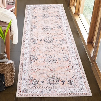 Vintage Persian Area Rug Farmhouse Floral Machine Washable Rug, Stain Resistant Non-Slip