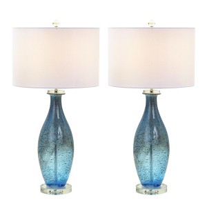 HomeRoots Set of Two 30" Blue Crystal And Glass Table Lamps With White Drum Shades - 1 of 4