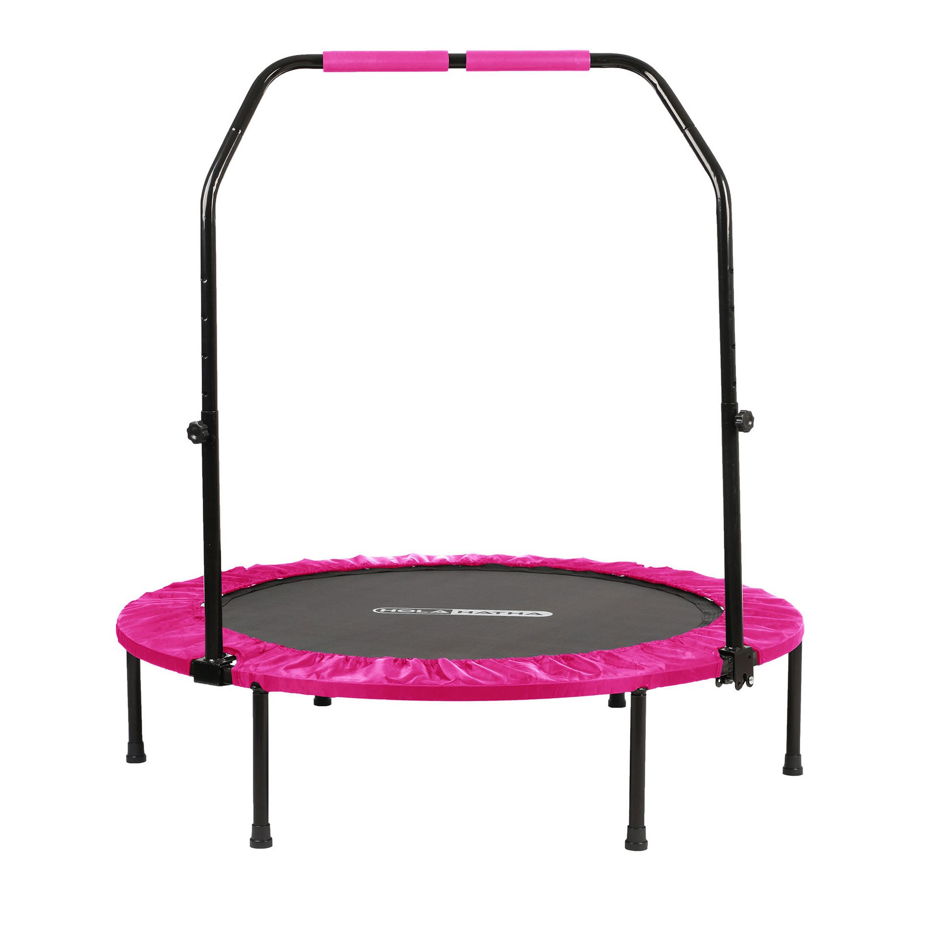 HolaHatha Foldable Mini Trampoline Home Gym Fitness Rebounder with 5 Level Adjustable Handle, Supportive 440 lb Capacity Workout Equipment, 40", Pink