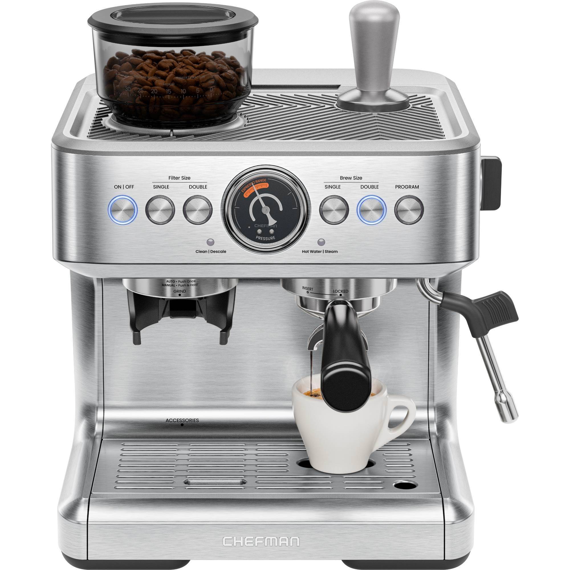 Chefman Crema Supreme Espresso Machine Stainless Steel