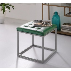 Inspired Home Newton PU Leather Button Tufted Metal Frame Cube Ottoman - 1 of 4