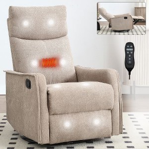 CAVINAS Heat Massage Manual Recliner Chair with Rocker, Fabric Glider Recliner Chair for Living Room,  360 Degree Swivel Chair, Convertible Chairs - 1 of 4