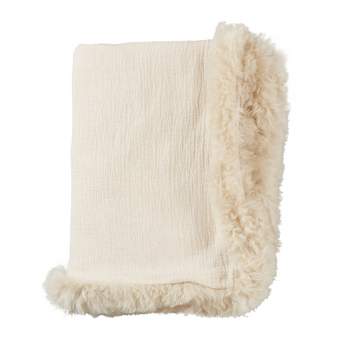 Saro Lifestyle Plush Lamb Fur Border Linen Throw Blanket