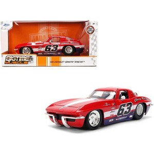 1963 Chevrolet Corvette Stingray #63 "Chevy Racing" Red with White and Blue "Bigtime Muscle" 1/24 Diecast Car Model by Jada - 1 of 4