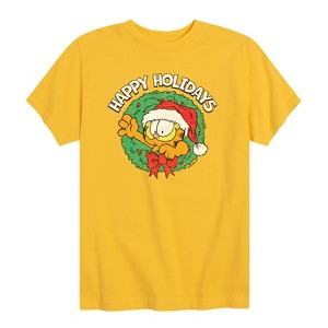 Boys' - Garfield - Happy Holidays Wreath Short Sleeve Graphic T-Shirt - 1 of 4