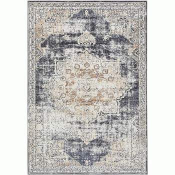 Whizmax 9x12ft Oriental Subdued Darker Tones Printed Area Rug, Low Profile Pile Rubber Backing Indoor Vintage Rugs
