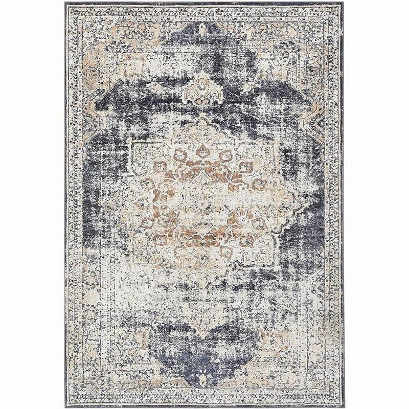 Whizmax 9x12ft Oriental Subdued Darker Tones Printed Area Rug, Low Profile Pile Rubber Backing Indoor Vintage Rugs, 1 of 6