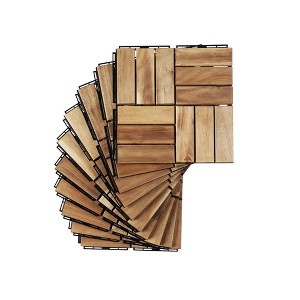 Gulches 20 PCS Interlocking Deck Tiles Checker Pattern, 12" x 12" Square Yellow Acacia Hardwood Outdoor Flooring for Patio, Bancony, Pool Side,... - 1 of 4