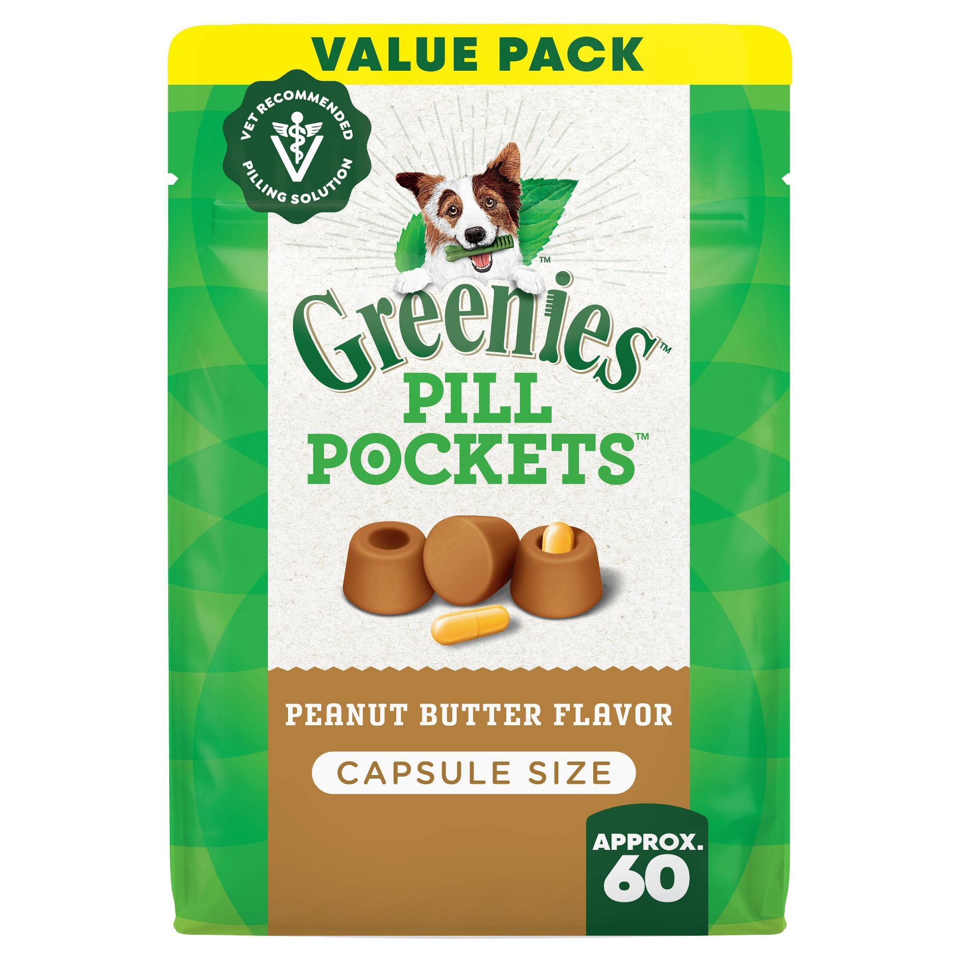 Greenies Chewy Dog Pill Pockets Peanut Butter Capsule Size Dog Treats
