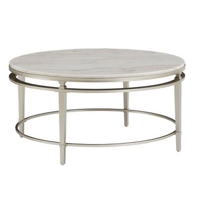 Effie Marble Top Coffee Table Champagne Silver Finish - Inspire Q: Modern Round Design, 4-Leg Metal Frame, 90-Day Warranty