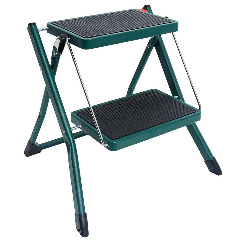 Delxo Portable Collapsible Lightweight Alloy Steel 2 Step Stool Step Ladder with Non-Slip Wide Pedestal and Locking Mechanism, Green, 1 of 8